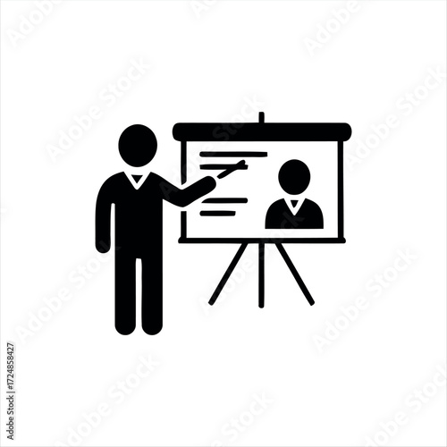 Black glyph meeting icon with white background. Minimalist vector illustration showing group discussion, ideal for teamwork, office, business presentations, and corporate collab