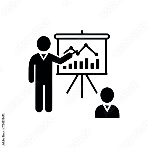 Black glyph meeting icon with white background. Minimalist vector illustration showing group discussion, ideal for teamwork, office, business presentations, and corporate collab