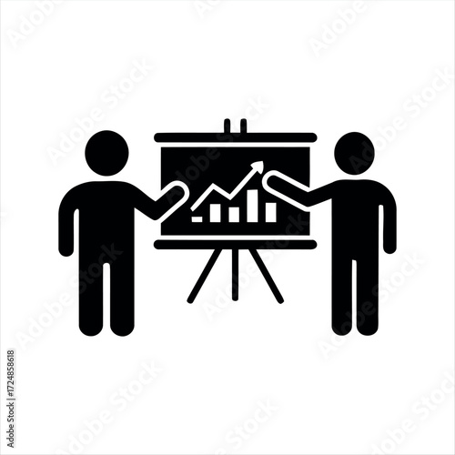 Black glyph meeting icon with white background. Minimalist vector illustration showing group discussion, ideal for teamwork, office, business presentations, and corporate collab