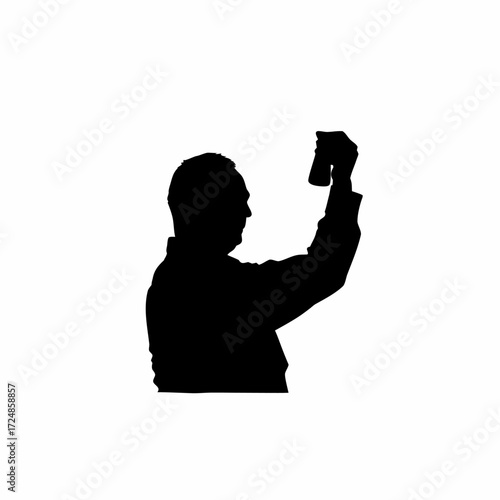 Silhouette of a lab worker handling a sputum sample container isolated on white background