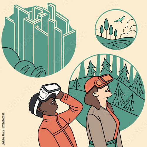 People experiencing virtual reality using vr goggles