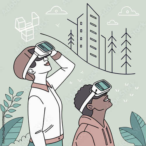 People experiencing virtual reality using vr goggles