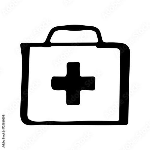 Doodle style black and white first aid kit vector illustration image