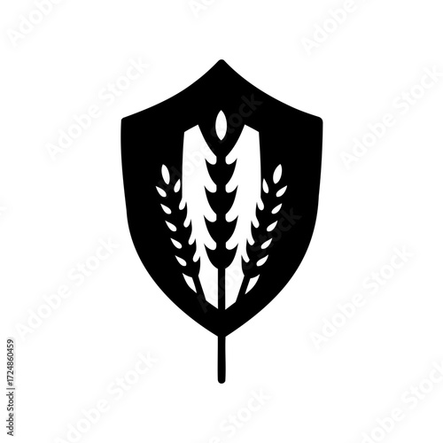 Abstract agricultural shield with wheat ears in black and white color