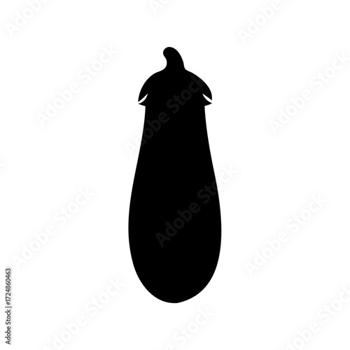 Elegant black silhouette of a ripe and fresh eggplant on white