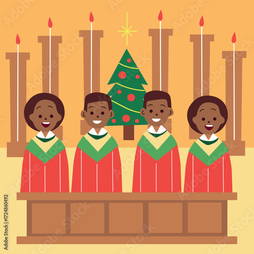 Festive choir group singing Christmas songs in church