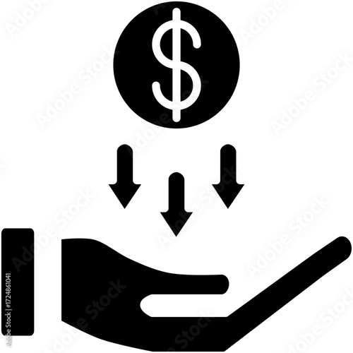 Lower Cost Icon, Money Loss Price Symbol Vector Stock Illustration, Solid Icon Style Design.