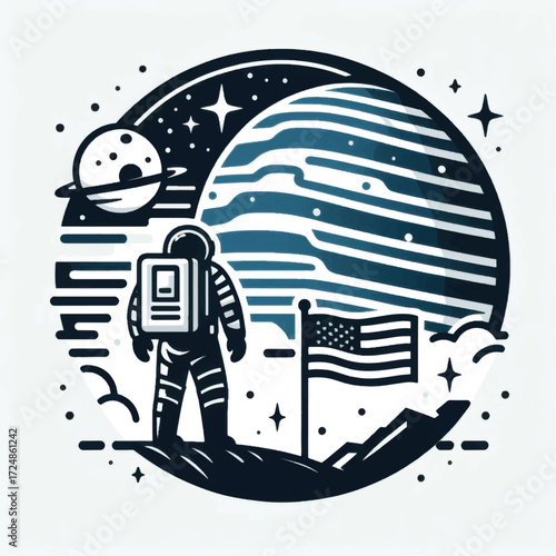 Female astronaut in a modern space suit illustration ready for cosmic exploration.