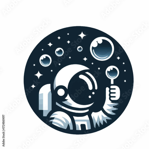 astronaut playing with bubbles in space.