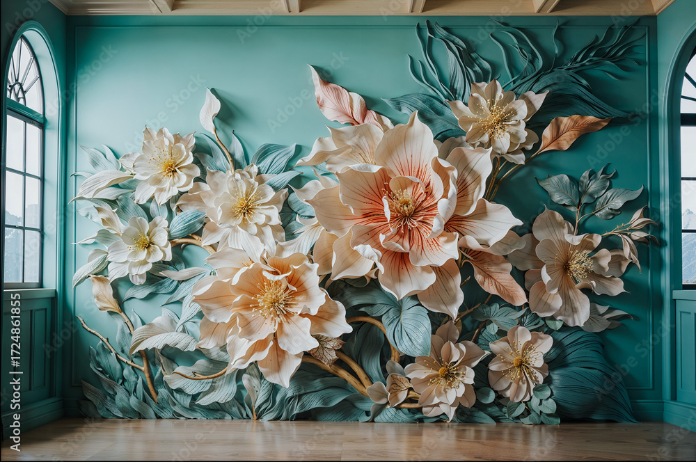custom made wallpaper toronto digitalWall art featuring large floral designs enhances interior decor in a bright room with arched windows