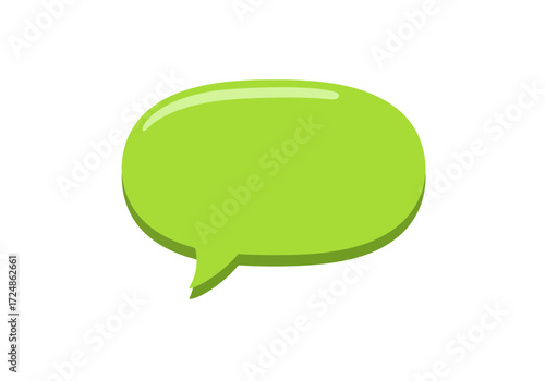Green speech bubble with a glossy effect on a white background for communication.