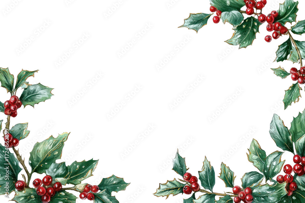 Fototapeta premium PNG Frosting holly frame border leaves leaf illustration.