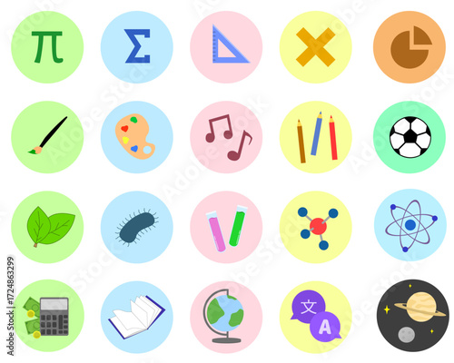 Circle icon set of school subject