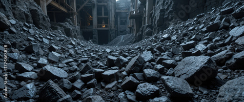 Exploring abandoned quarry site industrial ruins photography dark environment ground level urban decay aesthetic