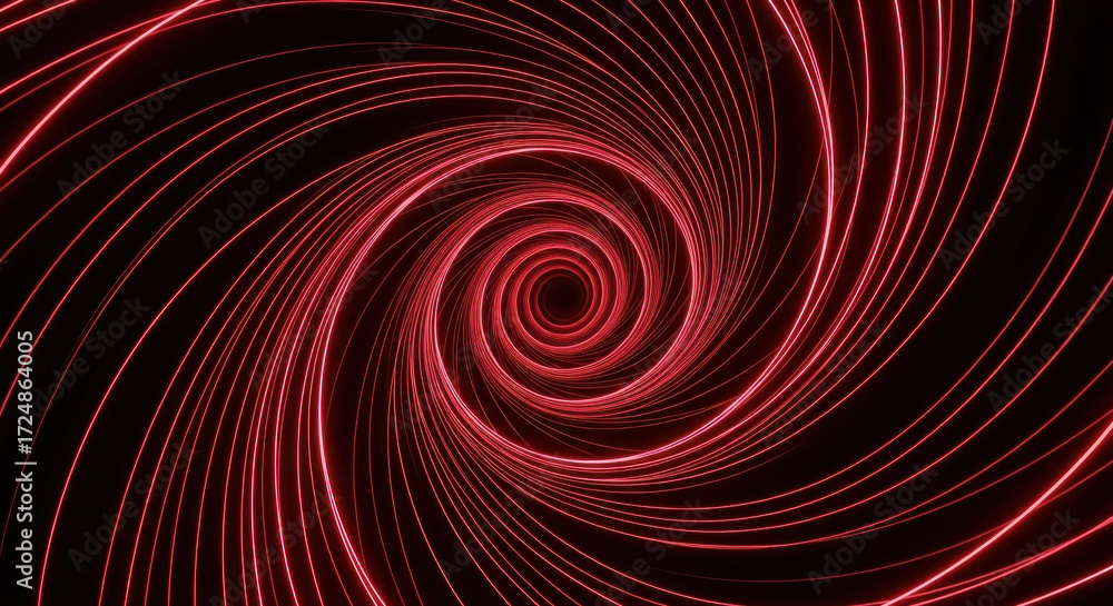 Fototapeta premium Abstract red spiral pattern with glowing lines creating a vortex effect against a black background