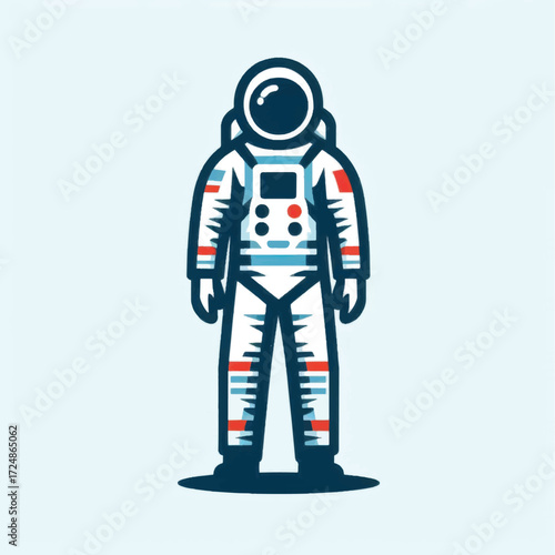 Stylized Astronaut Illustration in a White Spacesuit with Red and Blue Accents.
