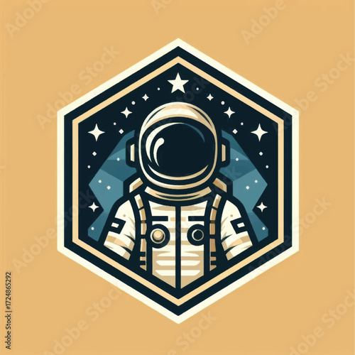 Astronaut Emblem Badge Design Vector Illustration.