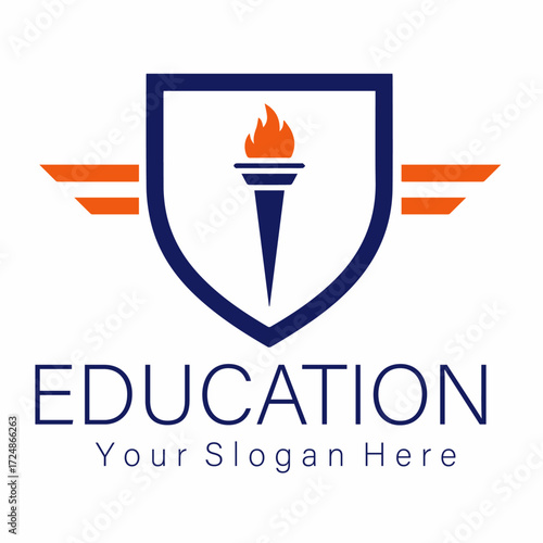 education logo with torch and shield design