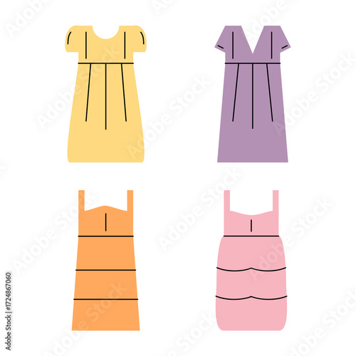Set of long dress design style hand drawn colorful illustration collections	