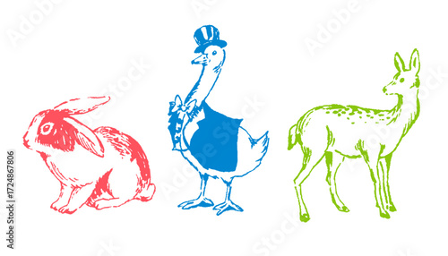動物の線画イラストセット
