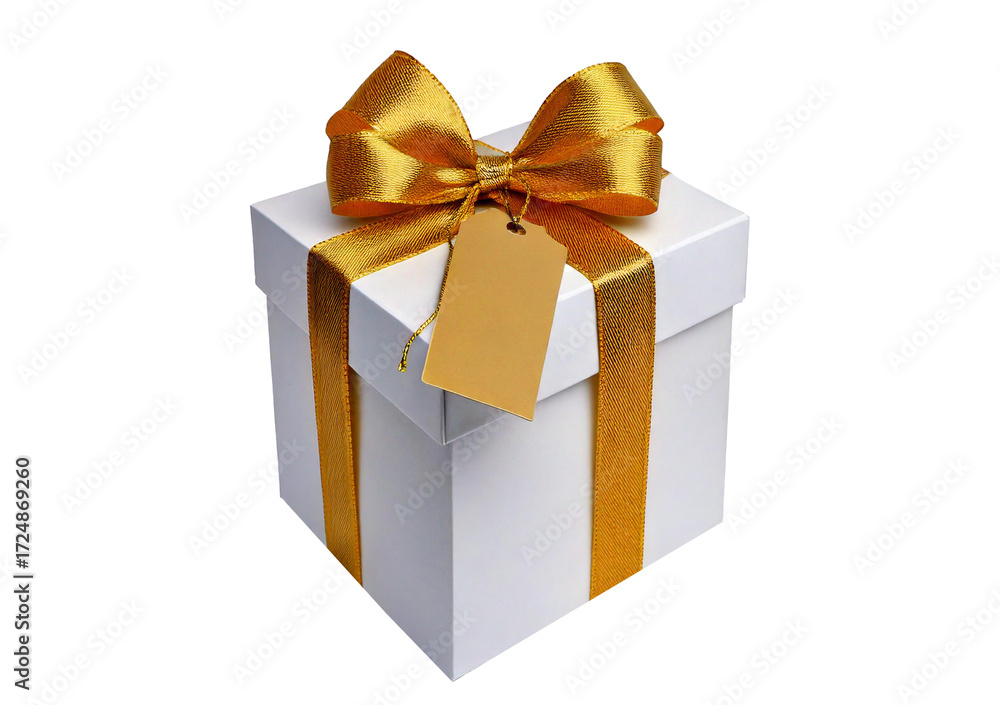 Obraz premium golden gift box with ribbon isolated on transparent or white background