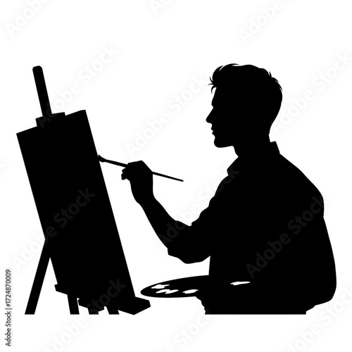 Inspired Male Painter Contemplating His Canvas on an Easel Artistic Creativity