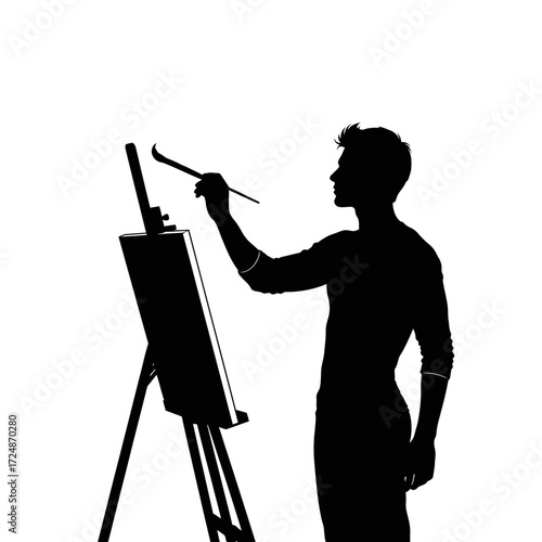 Male Painter Contemplating Canvas Inspired Silhouette of Artistic Expression and Vision