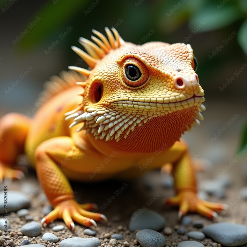Obraz premium Close Up Of An Orange Iguana On Rocks