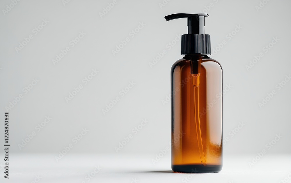 custom made wallpaper toronto digitalAmber glass dropper bottle with black pump for essential oils or skincare products on white background