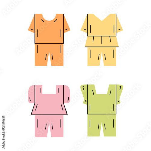 Hand drawn of one set casual clothing short pants outfits fashion design style colorful illustration collections	