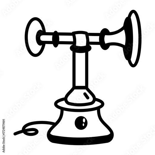 A hand drawn style icon showing a vintage instrument
Instrument, horn, music, antique, museum, historical, artefact, ancient, doodle, drawing, sketchy, vector, icon
