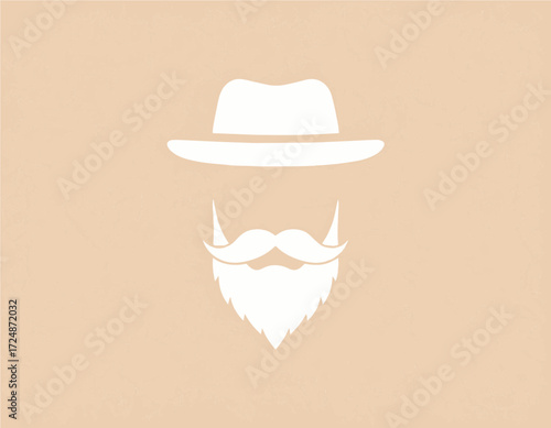 Bearded man Minimalist silhouette White on beige Simple portrait high quality professional