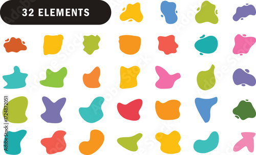 Colorful abstract blob shape elements set collection isolated on white background