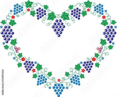 Moravian folklore ornaments with grapes folded into a heart shape