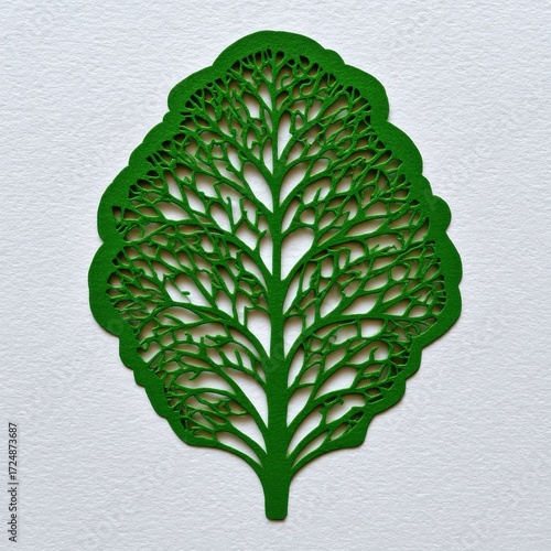 Intricate Green Laser Cut Leaf Design on Gray Background