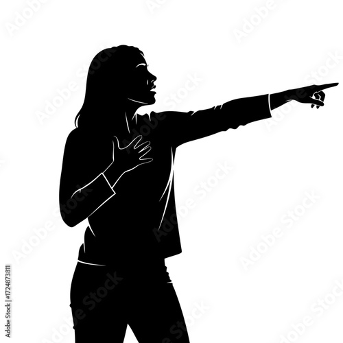 Female Spoken Word Poet Captivating an Audience Black Vector Silhouette of Artistic Passion