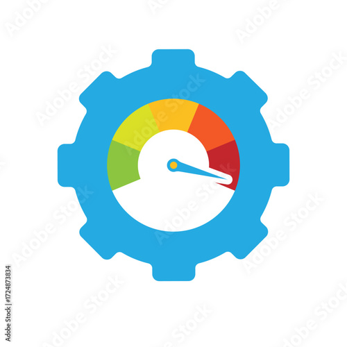 Productivity icon. Management. Gears with maximum speedometer. manager, success. flat design style.