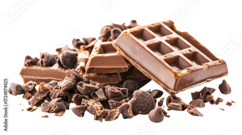 Chocolate bar with waffle and chips isolated on a transparent background