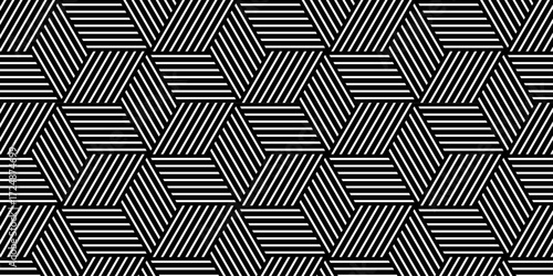 Seamless pattern with stripes line creative web hexagon type grid square repeat overlap triangle textile background.

