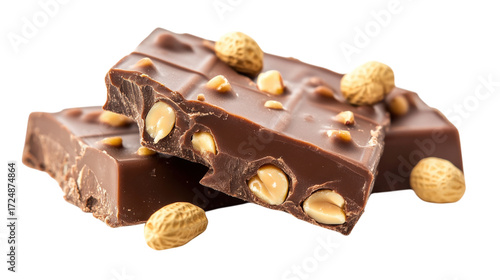 Chocolate bars with peanuts isolated on a transparent background 