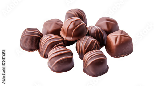 Chocolate candies pile isolated on a transparent background