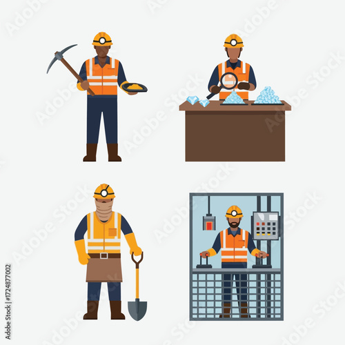 A miner's workday: extraction, inspection, and processing of minerals.