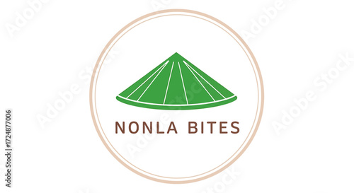 A simple logo for "Nonla Bites" featuring a green conical hat inside a beige circle.