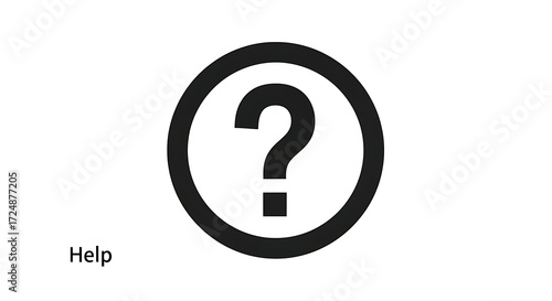 A black question mark inside a circle on a white background with help text in the corner