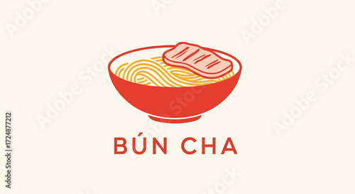 A vibrant illustration showcasing a bowl of Bun Cha, a Vietnamese noodle dish, with meat.