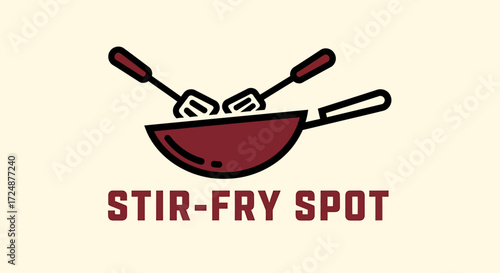 Logo for Stir-Fry Spot restaurant, featuring a wok and spatulas.