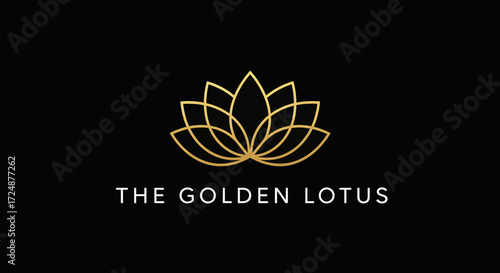 Minimalist golden line art lotus flower logo with 'THE GOLDEN LOTUS' text on a black background.