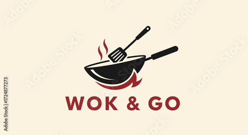 Wok & Go logo featuring a wok, spatula, steam, and flames.