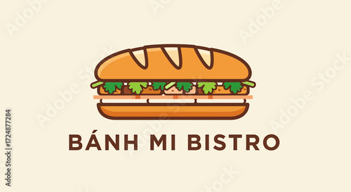 A logo for a Banh Mi Bistro, featuring a stylized illustration of a Banh Mi sandwich.