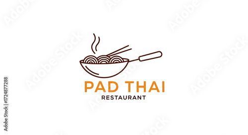 Pad Thai Restaurant logo with wok and noodles.